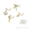 8PCS OF ASSORTED CZ DANGLE 316L SURGICAL STEEL L-SHAPE NOSE STUD BOX